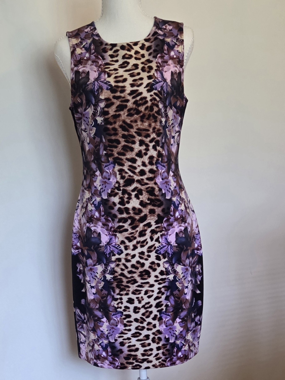 Boston Proper Lavender Floral & Leopard Print Sheath Dress